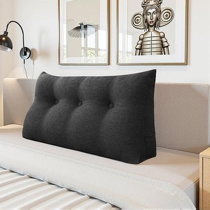 Headboard Wedge Pillow - Triangular Headboard Pillow Bed Rest Wedge Pillow for Sitting in Bed - Backrest Positioning Support Reading Pillow Daybed Pillows with Removable Cover