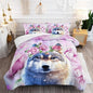 Wolf Comforter Set Tie Dye Wolf Bedding Set for Kids Teens Room Decor Romantic Pink Rose Wild Animals Comforter with 2 Pillowcases