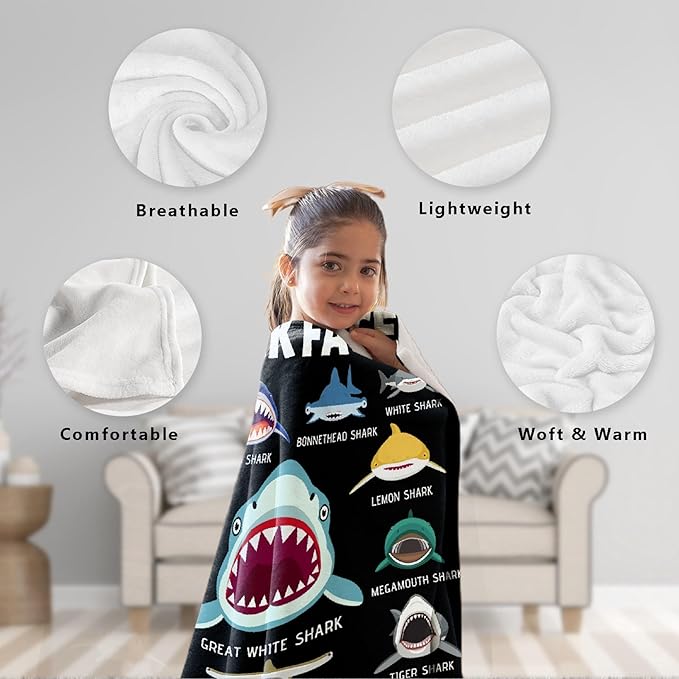 Shark Blanket Gifts for Kids Adult Sharks Lovers Shark Faces Blanket Super Soft Warm Fleece Flannel for Travel Beach Sofa Shark Room Decor Christmas Birthday Easter 50"X40"-S