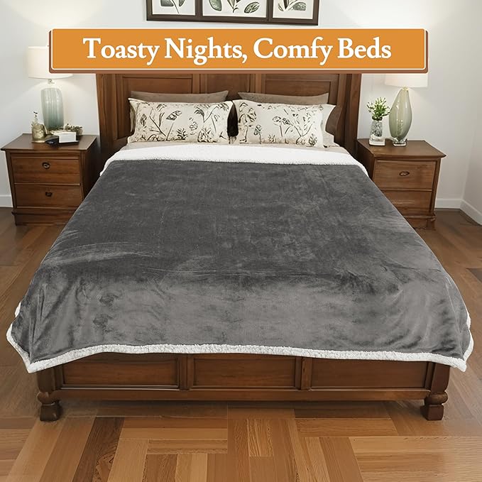 Electric Heated Blanket Flannel & Sherpa 72"x84" Full Size - 4 Heat Levels 10H Auto Shut Off Fast Heating Cozy and Comfortable Warm Gifts, Machine Washable - Light Gray