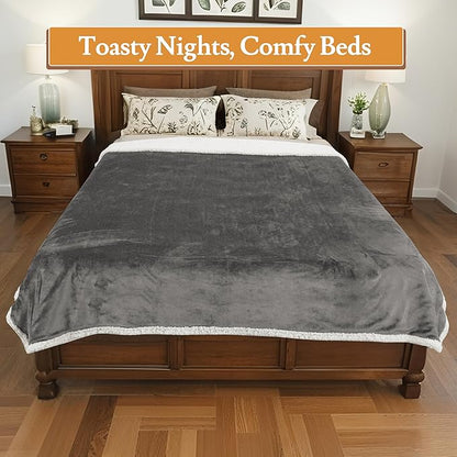 Electric Heated Blanket Flannel & Sherpa 72"x84" Full Size - 4 Heat Levels 10H Auto Shut Off Fast Heating Cozy and Comfortable Warm Gifts, Machine Washable - Light Gray
