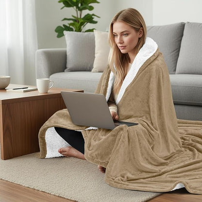 Utopia Bedding Sherpa Blanket Queen Size (Camel, 90x90 Inches) - Soft Lightweight Plush Fleece Reversible Blanket for Bed, Sofa, Couch, Camping and Travel