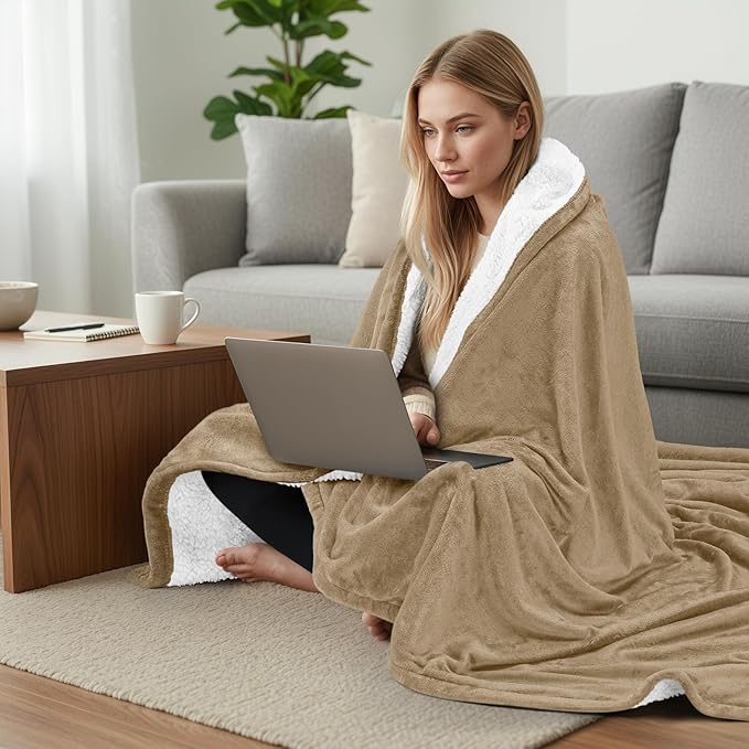 Utopia Bedding Sherpa Blanket King Size (Camel, 90x102 Inches) - Soft Lightweight Plush Fleece Reversible Blanket for Bed, Sofa, Couch, Camping and Travel
