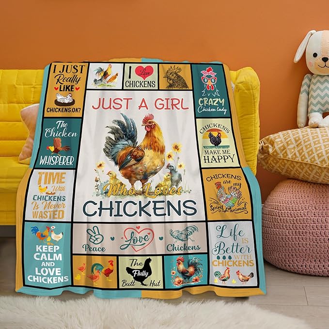 Just A Girl Who Loves Chickens Blanket 50" X 40" for Girls Kids, Chicken Lover Gifts for Birthday Christmas, Soft Warm Cozy Blanket for Bed Sofa Sleep