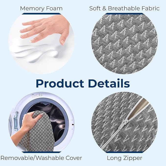 5 STARS UNITED Knee Pillow for Back Sleeping – Memory Foam Cushion for Sciatica Pain Relief – Under Leg Support for Sleeping on Back – Large Half Moon Bolster for Bed, Gray