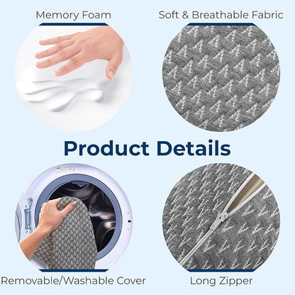 5 STARS UNITED Knee Pillow for Back Sleeping – Memory Foam Cushion for Sciatica Pain Relief – Under Leg Support for Sleeping on Back – Large Half Moon Bolster for Bed, Gray