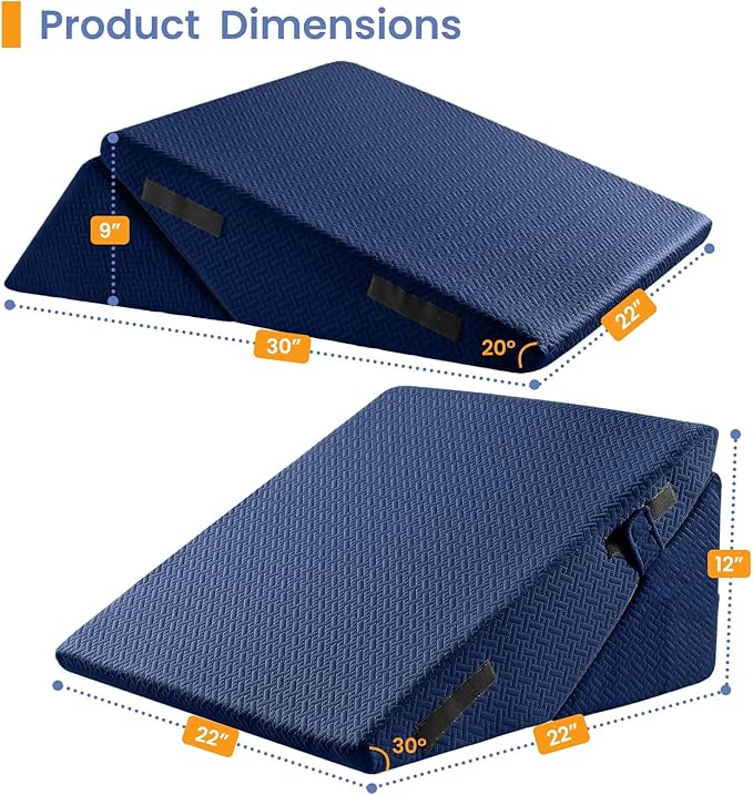 Sasttie Wedge Pillow for After Surgery, Adjustable Bed Wedge Pillow Headboard for Acid Reflux, Sleeping, Neck & Back Support, with Removable Cover, Navy