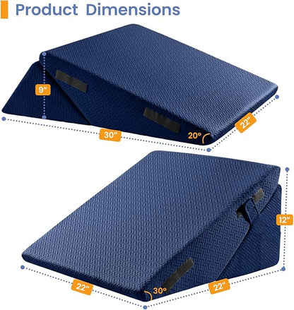 Sasttie Wedge Pillow for After Surgery, Adjustable Bed Wedge Pillow Headboard for Acid Reflux, Sleeping, Neck & Back Support, with Removable Cover, Navy
