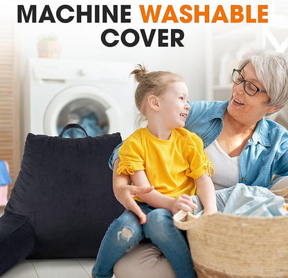Cheer Collection Reading Pillow with Arms – Portable Bed Pillow for Sitting Up & Support, Foam-Filled Back Rest Pillow for Sitting in Bed & Couch, Machine Washable, Black
