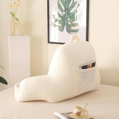 Reading Pillow for Sitting in Bed, Large Backrest Reading Pillow with Arm Rest,Back-Rest Support Cushion for Sit Up on Couch, Sofa, and Floor, Dorm Essentials (Cream Flannel, Standard(17inch))