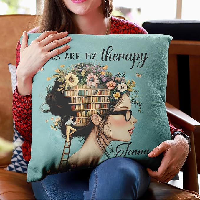 Hyturtle Personalized Book Pillow (Insert Included) Gifts for Book Lovers, Reading Club Librarian Gifts for Girls Women on Birthday Christmas, Custom Name Couch Cushion Decor Throw Pillow Keepsake