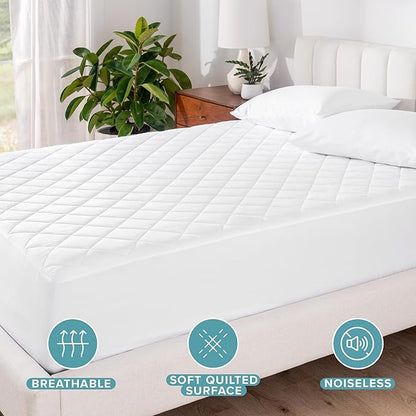 Bare Home Twin Waterproof Quilted Mattress Protector - Cooling Mattress Pad - Protect Against Spills - Easy Wash - Elastic Cover - Dorm Essentials - Stretchy - Fits up to 15 Inches Deep (Twin)