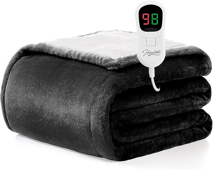 Homemate Electric Heated Blanket Full Size - 72"x84" Heating Blanket Full Size 1/2/4/6/8 Hours Auto-Off 10 Heat Level Over-Heat Protection Flannel Sherpa ETL Certification