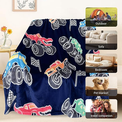 TEHALK Monster Truck Blanket for Boys/Girls/Kids/Toddler/Baby, Monster Truck Toys for Boys Age 3-12, Car Blanket for Birthday/Unique Gifts 40"x 60"