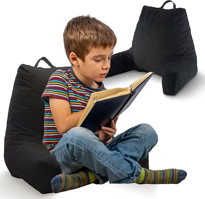 Cheer Collection Reading Pillow with Arms – Portable Bed Pillow for Sitting Up & Support, Hollow Fiber-Filled Back Rest Pillow for Sitting in Bed & Couch, Machine Washable, Black (Small)