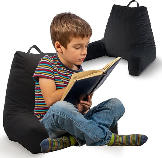 Cheer Collection Reading Pillow with Arms – Portable Bed Pillow for Sitting Up & Support, Foam-Filled Back Rest Pillow for Sitting in Bed & Couch, Machine Washable, Black