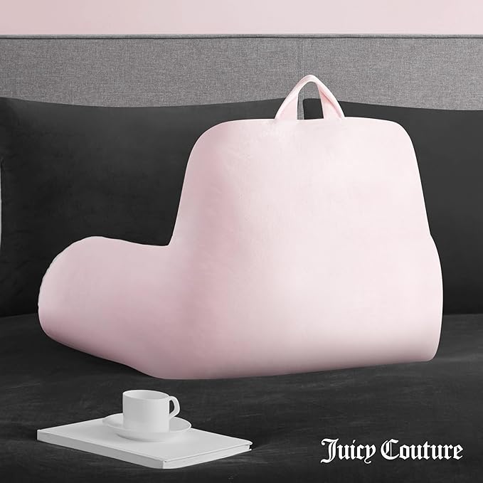 Juicy Couture Velour Backrest Pillow with Rhinestone Juicy Logo - 30"x17", Light Pink Supportive Bed Rest Pillow for Reading, Gaming, or Relaxing