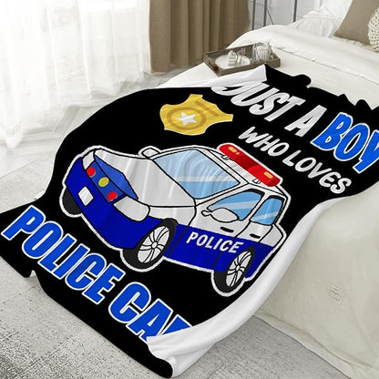 Police Car Blanket for Boys Kids Child Toddler Soft Fleece Police Blanket Just A Boy Who Loves Police Car Throw Blanket for Couch Bed Sofa Decor Birthday Police Gifts 50"x60"-M