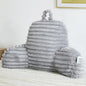 Faux Fur Fluffy Gray Reading Pillow with Pockets, Luxury Striped Plush Decorative, Arm Rests and Back Support for Bed Rest, Lounging on Sofa, Extra Large Size for Adult.
