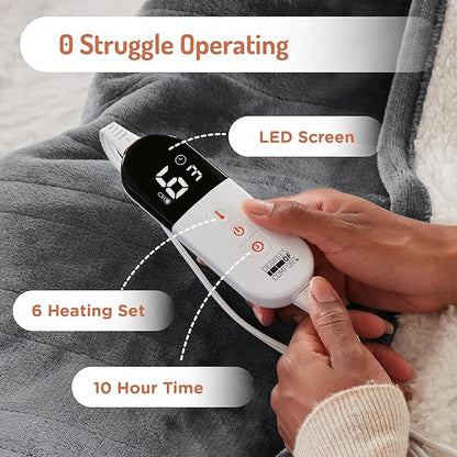 Degrees of Comfort Electric Throw Blanket Full Size - Soft Sherpa Heating Blankets with 6 Heat Settings, 10-Hour Auto Shut-Off, Overheat Protection, Etl Certified (Grey, 72x84 '' for Winter)