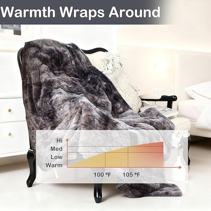 Electric Heated Blanket Throw Size 50" x 60", Super Cozy Warmth Soft with 4 Heating Levels & 4 Hours Auto Off, Plush Faux Fur, Machine Washable, Home Office Use, Gradient Gray