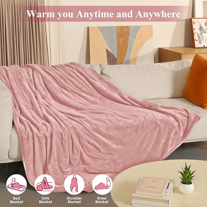 Electric Blanket Full Size, Super Soft Cozy Upgraded Flannel Heating Blanket with 6 Heating Levels & 1-10 Hours Auto Off, Fast Heating & Overheat Protection, 72" x 84", Candy Pink