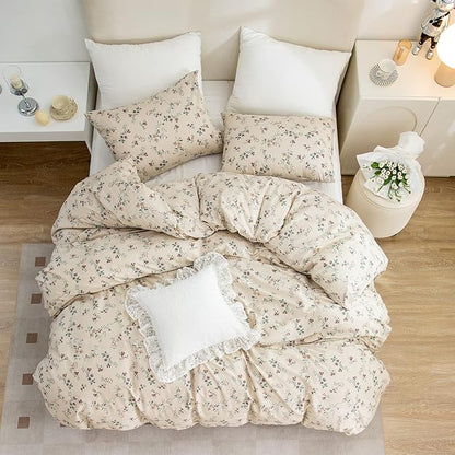 Jane yre Floral Twin Duvet Cover, Brushed Microfiber 3 Pieces Bedding Set, Garden Style Vintage Floral Twin Duvet Cover Flower, with Zipper Closure, Luxury Soft Breathable Comfy