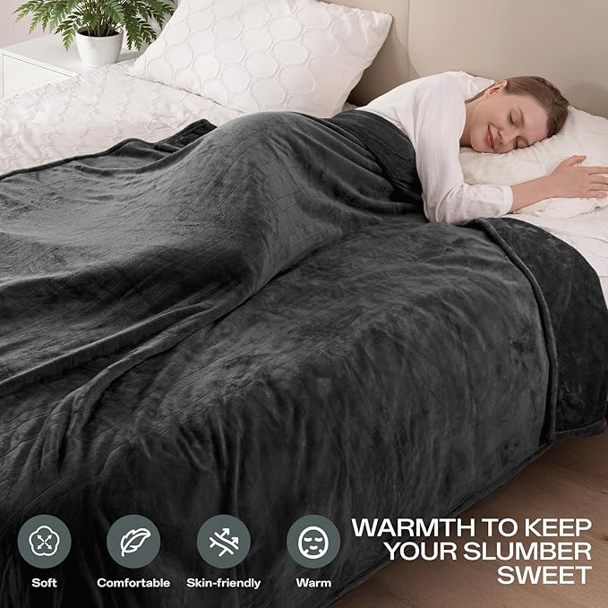 Heated Blanket Queen Size with Dual Control, Electric Blanket Double-Layer Flannel, Heating Blanket with 8 Heating Levels & 10 Hours Auto-Off Machine Washable, ETL Certification (Dark Grey, 84" x 90")