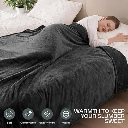 Heated Blanket Queen Size with Dual Control, Electric Blanket Double-Layer Flannel, Heating Blanket with 8 Heating Levels & 10 Hours Auto-Off Machine Washable, ETL Certification (Dark Grey, 84" x 90")