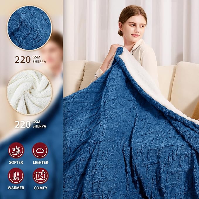 Heated Electric Blanket Twin Size-62"x84" Heating Blanket with 10 Heating Levels & 5 Time Settings Over-Heat Protection，Winter Warmer for Adults with ETL Certification（Blue）