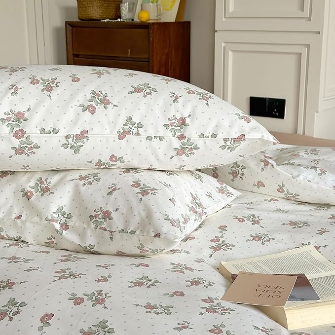 AOJIM Pure Cotton Duvet Cover Set with Exquisite Red Floral Pattern, Super Soft Comforter Cover Set 3pcs, 1 Comfy Durable Quilt Cover Full Size and 2 Matching Pillowcases for Room Decor, No Comforter