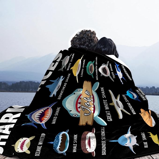 Custom Shark Faces Blankets Gifts for Birthday Son Daughter Brother Friends On Bed Sofa,Personalized Premium Flannel Blankets for Christmas Thanksgiving, All Season Use 90''x 120'' -XL