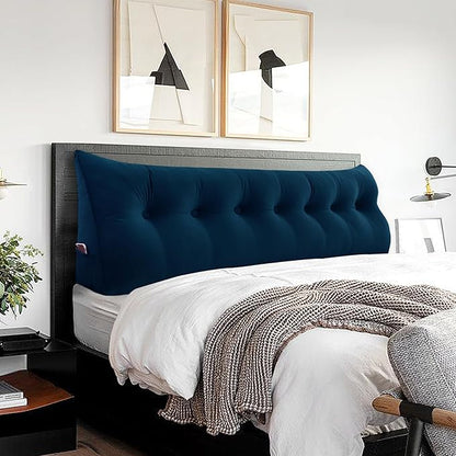 Triangle Headboard Pillow - 3 in 1 Large Bed Pillow as Wedge Reading Pillow, Large Couch Daybed Pillow or Positioning Support Backrest Back Cushion for Sitting in Bed Velvet King Deep Blue