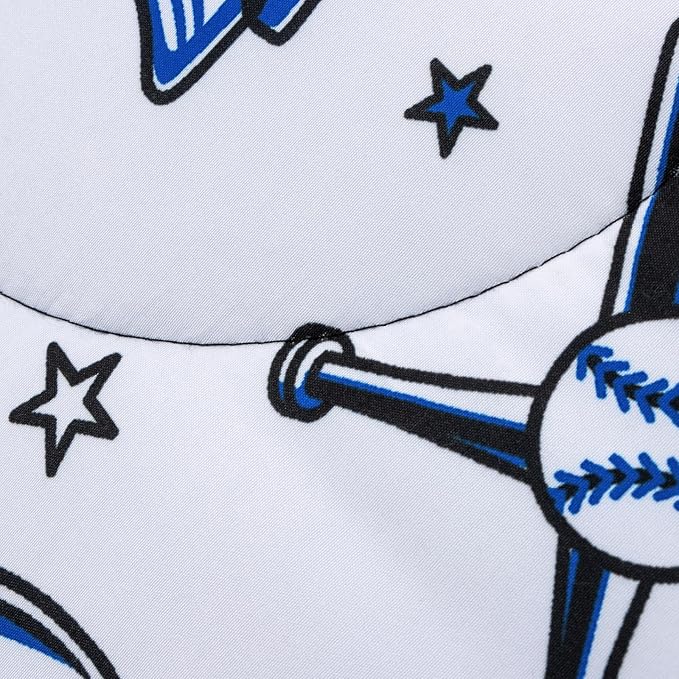 A Nice Night Sports Geometric Grid Black Patchwork Baseball Printed for Boys Queen 6Pcs Bed in A Bag Comforter Bedding Set,Blue
