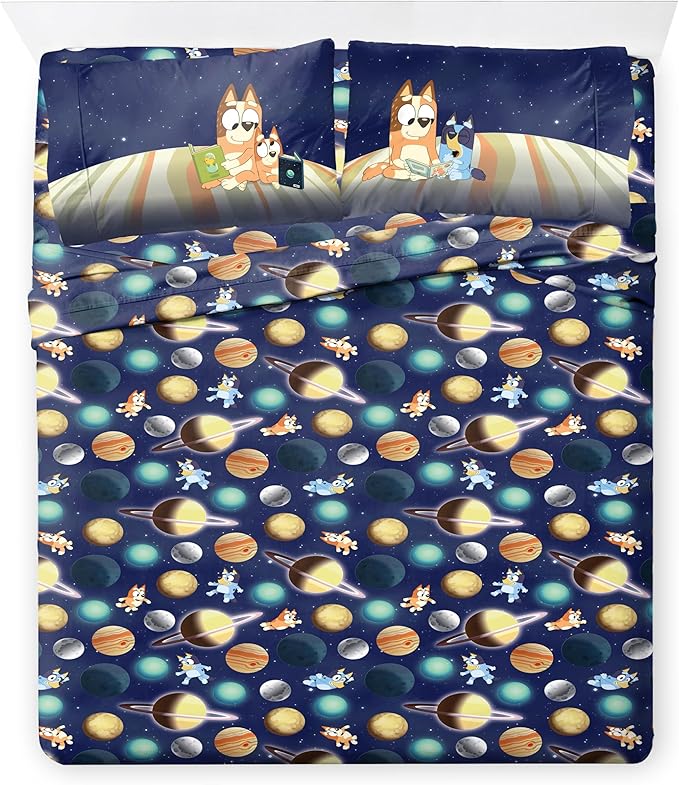 Jay Franco Kids Comforter Set Includes Sheets and Pillow Covers - Soft and Cozy Bed Set for Stylish Room Decor, Blue - Bluey & Bingo, 7 Piece Queen