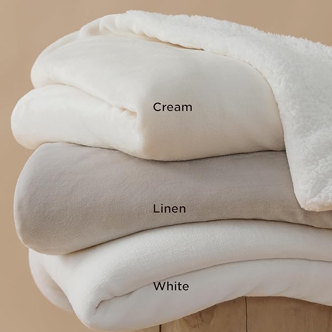 Bedsure GentleSoft Sherpa Fleece Throw Blanket Twin Size for Couch - Thick and Warm Throw for Women and Men, Soft Fuzzy Plush Twin Blanket for Winter, Linen, 60x80 Inches