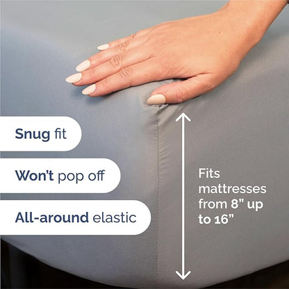 Split King Sheets Set 7 Piece - Includes 4 Pillowcases - Bed Sheets Split King - Soft Hotel Luxury Bedding - Cooling and Breathable - 1 Flat & 2 Fitted & 4 Pillowcases w/ Deep Pockets - Steel Blue