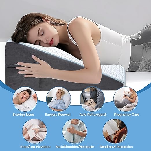 puredown® 12" Bed Wedge Pillow, Cooling Wedge Pillows for Headboard, Pillow Wedge for Nighttime Acid Reflux, Lumbar & Back Support, Leg Elevation Therapy, Snore Reduction Aid