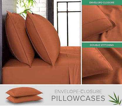 Pure Bamboo California King Sheets, Genuine 100% Organic Viscose Derived from Bamboo Bed Sheet Set, Soft & Cooling, Double Stitching, 2 Year Quality Promise (California King, Terracotta)