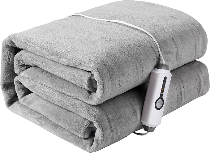 Electric Mattress Pad Full Size 54"x75" with 10 Hours Auto Off 4 Heat Setting Simple Controller Fit Up to 15 Inch Deep Pocket, Machine Washable - Light Gray