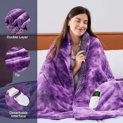 greenoak Heated Electric Blanket Throw, Faux Fur Sherpa Heating Blanket for Sofa Bed, Warm Winter Gifts for Women/Her, Heater Lap Blankets 5-Position Timer &10 Heating Levels 50''*60" Purple