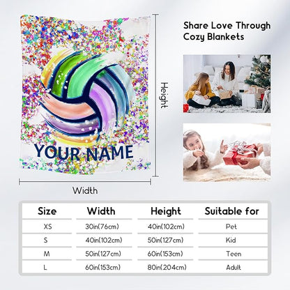 Personalized Volleyball Blanket Gifts with Name - 30"x40" Sports Throw Blanket for Adults, Kids - Colorful Soft Plush Throws for Couch & Travel