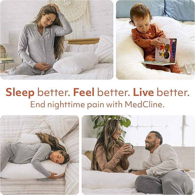 MedCline Therapeutic Full Length Body Pillow, Adjustable Shredded Memory Foam Pillow for Side Sleepers, J-Shaped Body Pillow for Neck, Back, and Hip Support, Removable Washable Cover, 22"x50"x6"