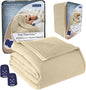 Thermee Micro Flannel Heated Blanket with Sherpa Back, 10-Setting Programmable Electric Blanket - Queen Size, Ultra-Soft Heated Throw - Tan