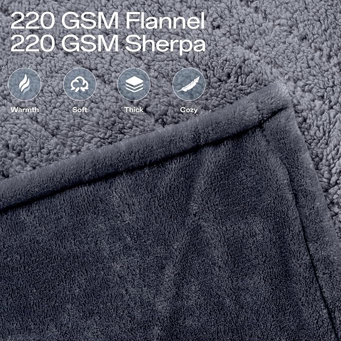 Heated Blanket Throw, Electric Blanket Soft Sherpa Flannel, 8 Hours Auto Shut-off & 8 Fast Heating Levels, Machine Washable ETL Certified, Heating Blanket for Bed & Sofa (50x60 inches, Gray)