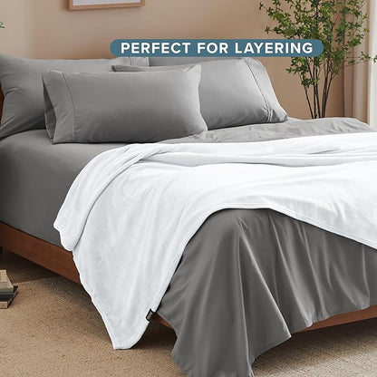 Bare Home Fleece Blanket - Full/Queen - Ultra-Soft Lightweight for Bed, Sofa, and Couch - Luxury Microplush - Cozy Warm Blanket (Full/Queen, White)