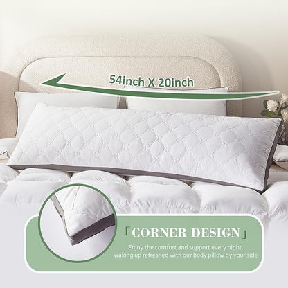 Decroom Memory Foam Body Pillow for Adults, Ultra-Soft Full Body Pillow with Diamond Quilted Cover, Support for Side Sleepers - Machine Washable, 20x54 Inch, White