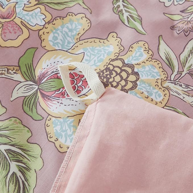 URBONUR King Duvet Cover Set Soft 100% Cotton Floral Bedding Sets Blush Pink Wildflower Comforter Cover, Button Closure and Corner Ties (3Pcs, Vintage Floral, King)