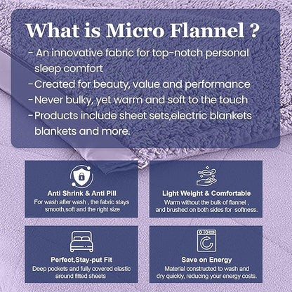 Thermee Micro Flannel Heated Blanket with Sherpa Back, 10-Setting Programmable Electric Blanket - Queen Size, Ultra-Soft Heated Throw - Lilac