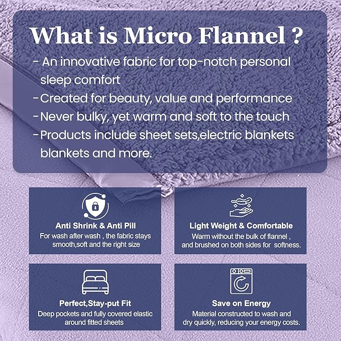 Thermee Micro Flannel Heated Blanket With Sherpa Back, Twin Size, 10-Setting Electric, Programmable, Ultra-Soft, Fast Heating Thermal Throw - Lilac